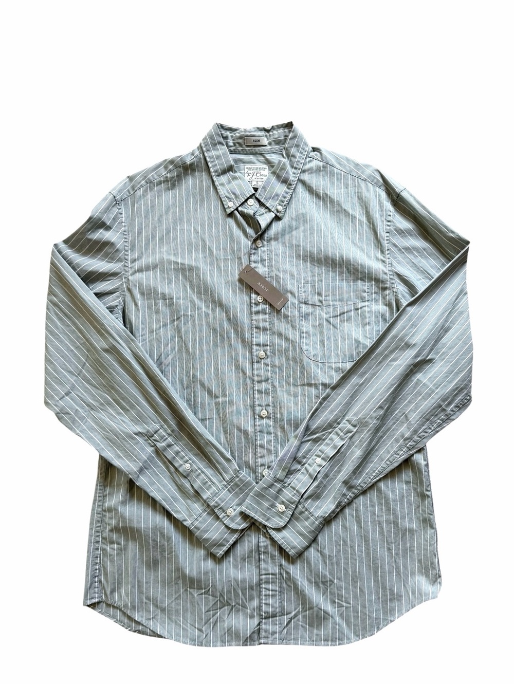 J. Crew Men’s Slim Fit Striped Button Down Shirt Large Green White Stretch NWT